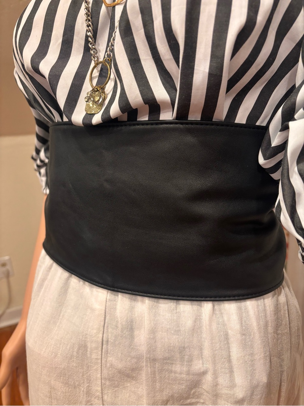 Black Faux Leather Obi Belt Waist Cincher S/M Pirate Wench